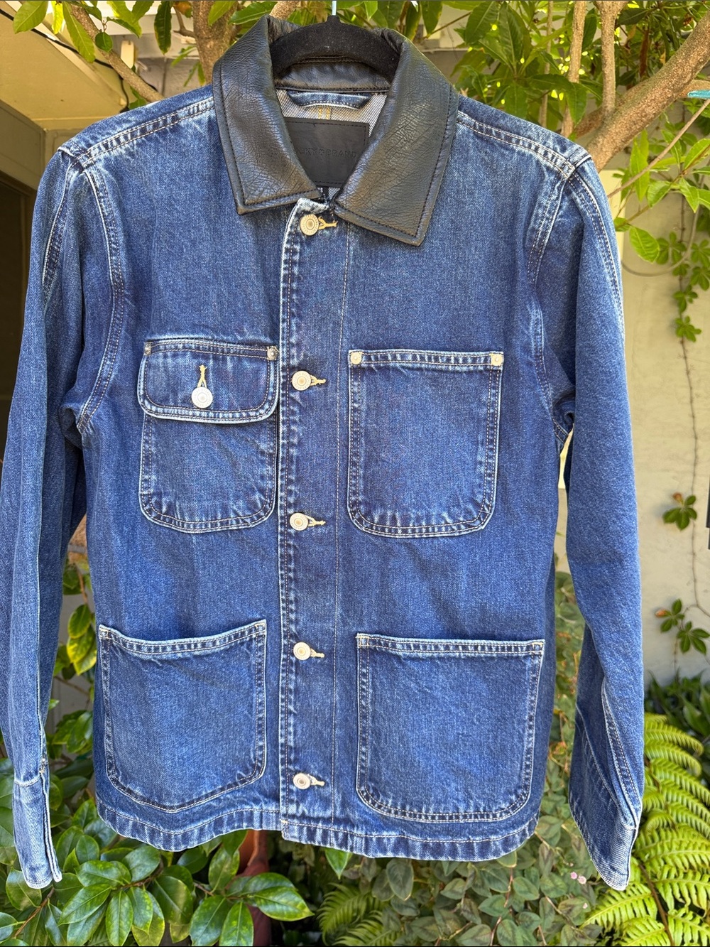 Lucky Brand Dark Blue Denim Jacket with Black Leather Collar
